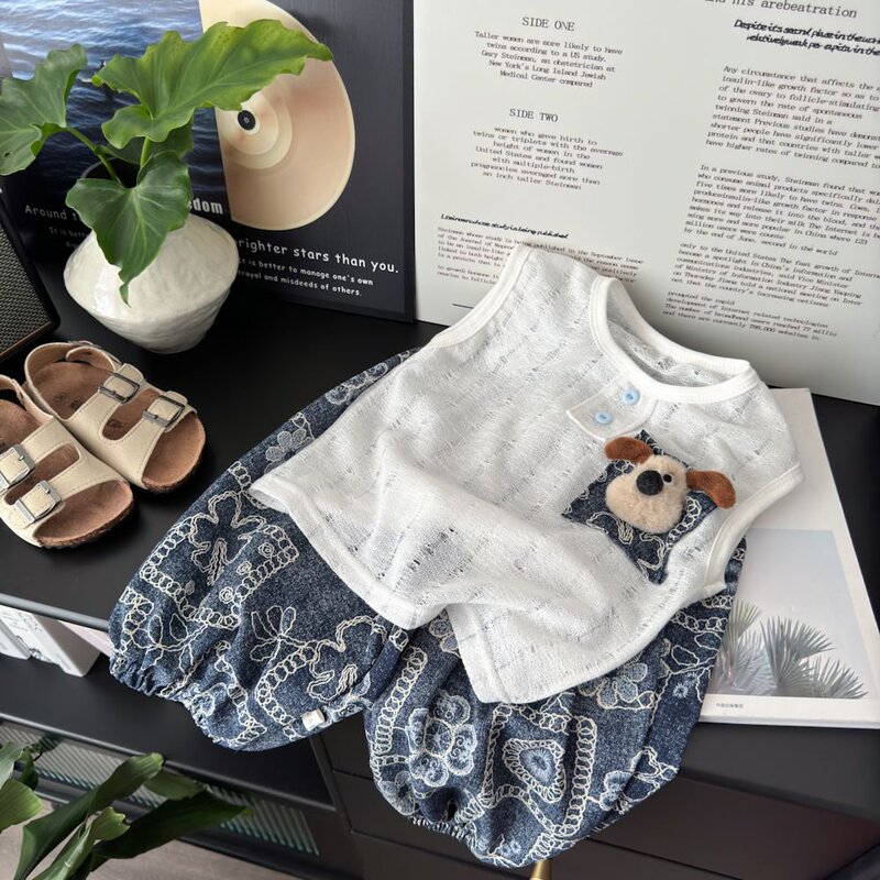 Boys and Girls Hollow-Out Vest and Anti-Mosquito Pants Set Summer 2026 Children's Stylish Cartoon Sleeveless Top Lantern Pants Boys and Girls Hollow-Out Vest and Anti-Mosquito Pants Set Summer 2026 Children's Stylish Cartoon Sleeveless Top Lantern Pants