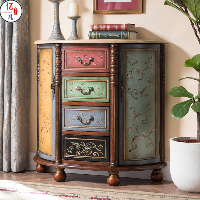 American country painted bucket chest solid wood European style five buckets old locker living room decorative cabinet drawer simple furniture