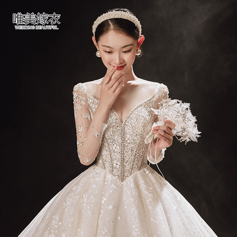 Main Wedding Dress 2022 New Brides High-end Extravagant Temperament Long Sleeves Large Trailing Sensuo Senior Sensation Princess Wind