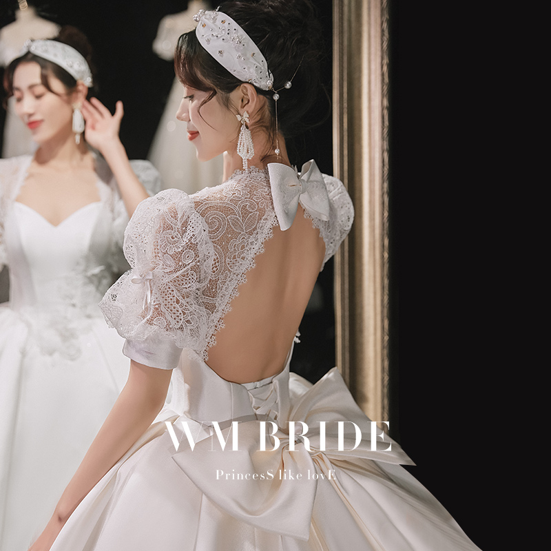 Satin main wedding dress 2022 new brides small temperament high-end minimalist trailing French princess wind out of the house