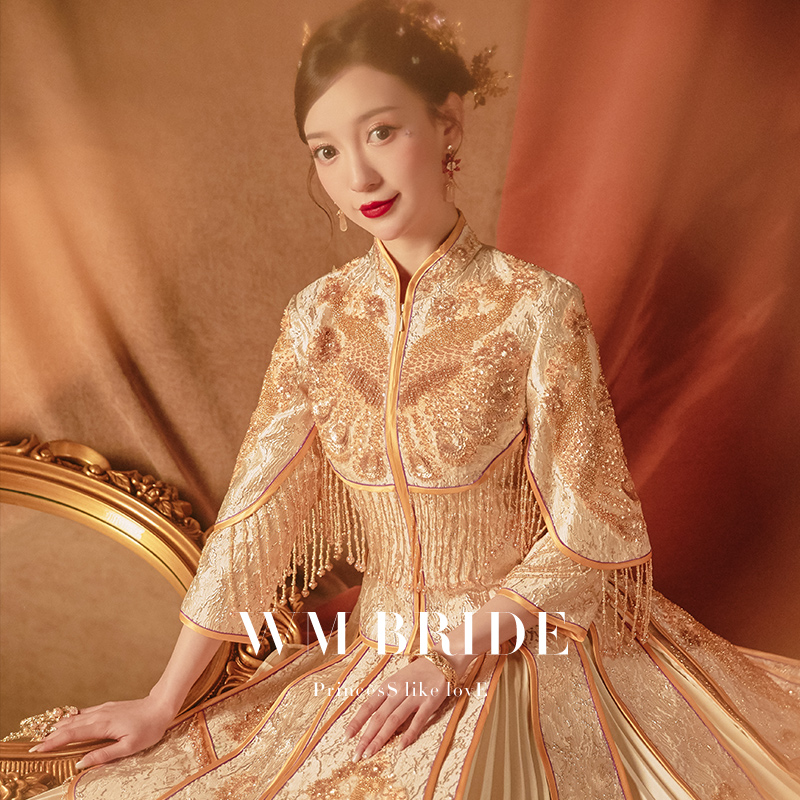 Golden Show Won't suit 2022 new brides to marry Chinese wedding Chinese wedding dragon Feng hang up slim temperament high-end Fengguan Xia