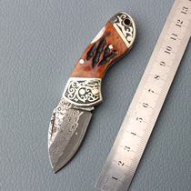 Damascus steel knife folding knife outdoor mini small knife high hardness carry EDC small folding knife key buckle anti-body