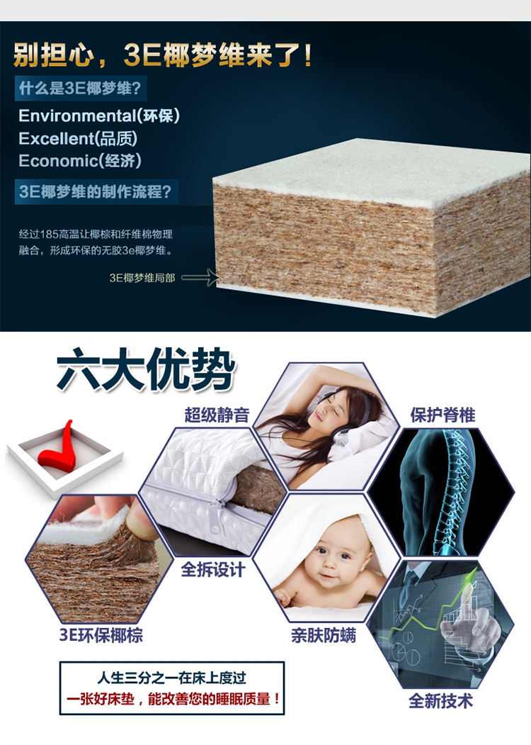 Nệm xơ dừa thân thiện với môi trường 1.2 1.5 1.8 m nệm lò xo mềm và cứng sử dụng kép nệm lớn 298 - Nệm đệm lò xo hanvico