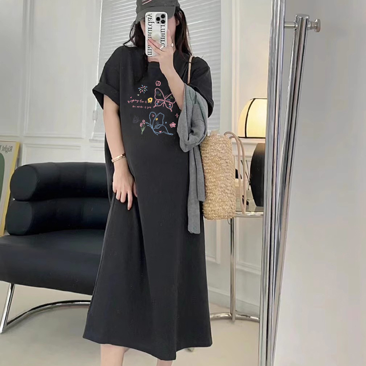 Maternity Dress 2026 New Style Pure Cotton Maternity Dress Loose Large Size Covers Belly Without Showing Pregnancy Short-Sleeved T-Shirt Dress