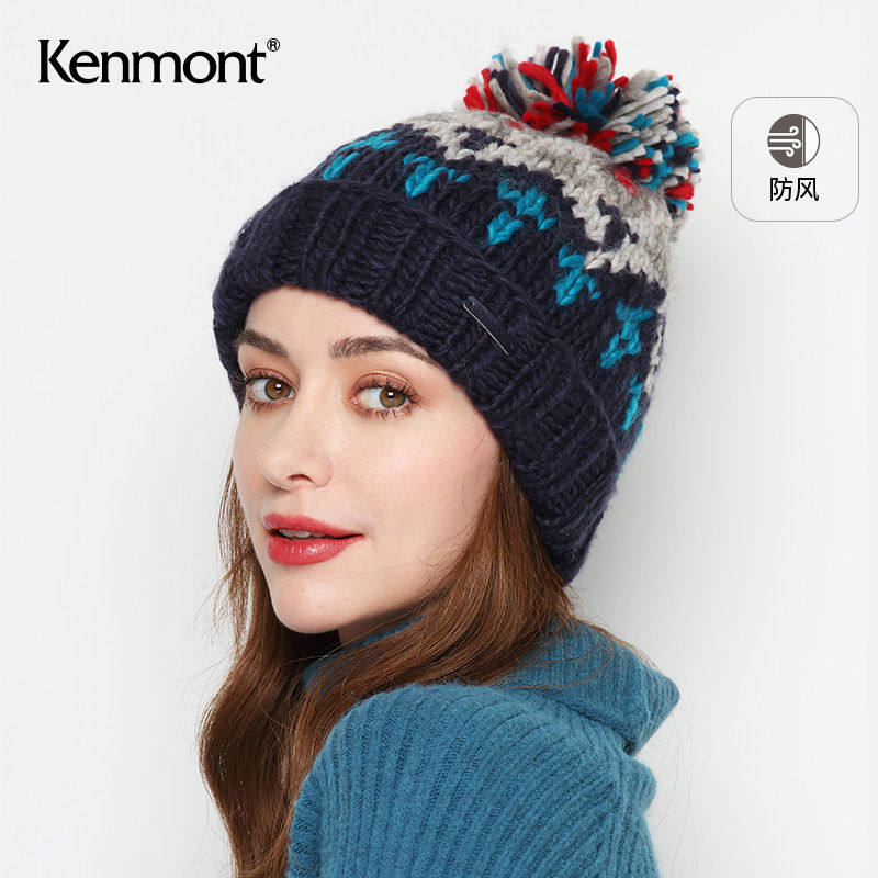 Camon Day sweet add cashmere cotton wool ear needle knitting hat Women's autumn and winter cute wool ball warm wool yarn hat