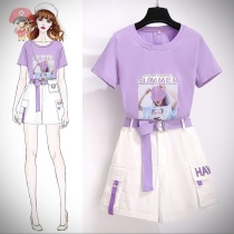 2022 Girls Net Red Packaged Summer Korean Department Girl Shot Summer Korean version Ocean Qi trendy T-shirt shorts Two sets of damp