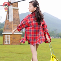 Girls autumn clothing linings 2022 new CUHK childrens spring and autumn childrens ocean gas plaid shirt girl long sleeve blouse