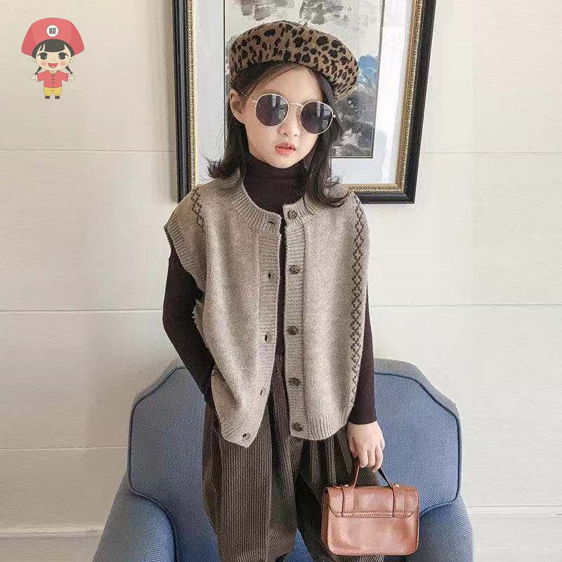 Girl knit waistcoat Spring and autumn wear 2022 new Korean version of the Korean version of the foreign air cardio-hoodie children's autumn clothing sweater vest 