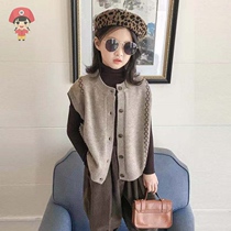 Girls knitted vest spring and autumn wear 2022 new Korean style foreign style cardigan childrens clothing childrens autumn clothing sweater vest
