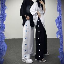 Boys and girls Korean version of ins autumn all-match love middle-aged and older childrens straight-leg two-wear legged pants loose casual pants