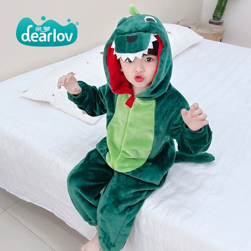 亲箩 Детский комбинезон, динозавр, фланелевая детская коралловая бархатная демисезонная пижама для мальчиков и девочек