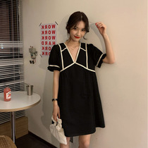 2021 New thin old vintage French chic design sense small black dress children summer