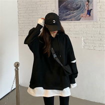 Autumn and winter 2020 explosive top small Japanese Japanese ancient high street fake two pieces of hole sweater womens tide ins