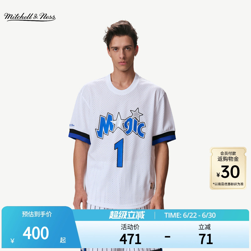 [Celebrity Style] Mitchell & Ness Short Sleeve T-Shirt 76Ers Magic Sports Fitness Top Couple Mn