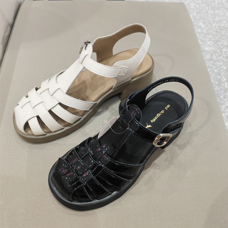Red Dragonfly Women's Roman Leather Sandals Kx61001051 Thick Sole Chunky Heel Pig Cage Casual Kx61001052 Closed Toe