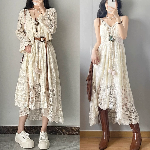 Этническое платье-комбинация, летний комплект, юбка, этнический стиль, стиль бохо