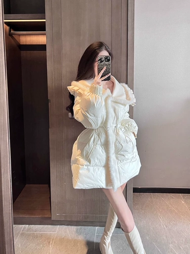 Длинный зимний пуховик с пухом, кукла, утепленная куртка, большой размер, средней длины, коллекция 2023, новая коллекция, кукольный воротник