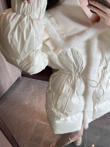 Длинный зимний пуховик с пухом, кукла, утепленная куртка, большой размер, средней длины, коллекция 2023, новая коллекция, кукольный воротник