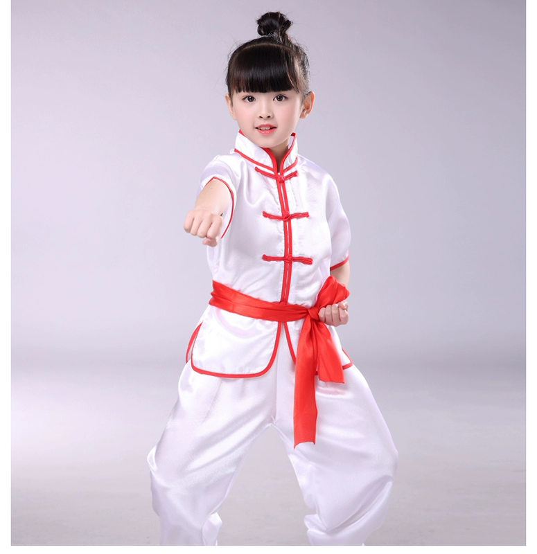 Trẻ em của võ thuật quần áo màu vàng trắng võ thuật hiệu suất quần áo dài tay áo tập thể dục quần áo nam giới và phụ nữ hiệu suất tiểu học và trung học đào tạo
