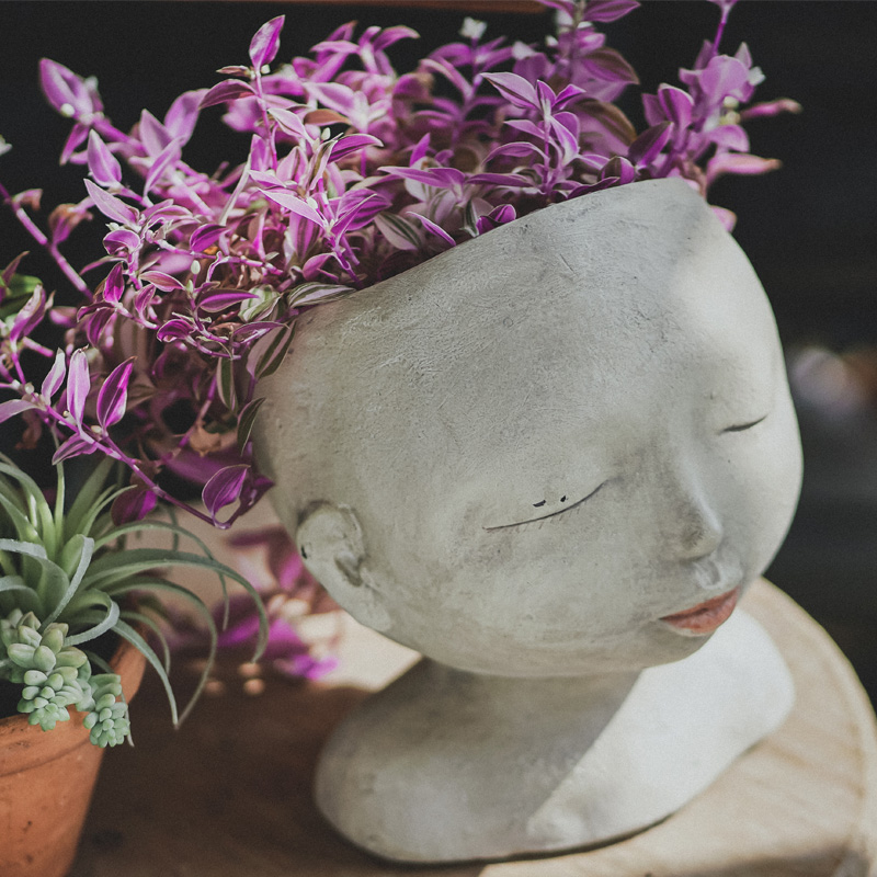 Flowers bloom Mantra meditation girl portrait pot garden old creative resin planting flower plant flower utensils