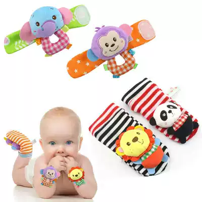 happy monkey Baby Animal three-dimensional strap wrist guard feet socks baby rattle toy