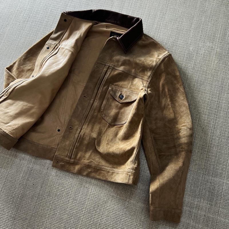 Classic Double Series Vintage Retro Oil-Dyed Distressed Suede Genuine Leather Jacket