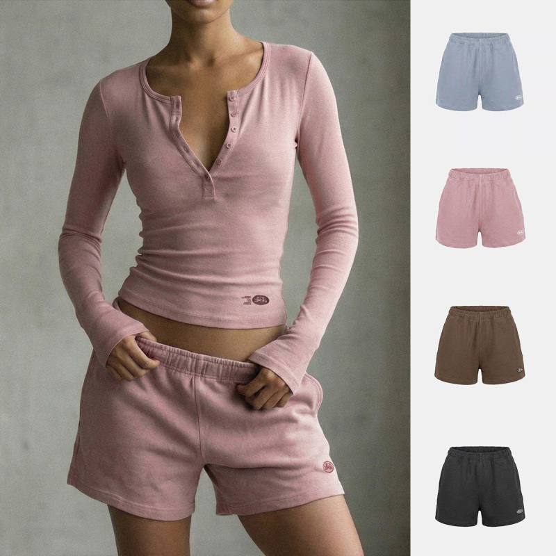 Badblood Summer Drawstring Sports Shorts for Women Korean American Retro Hot Girl Style Elastic Waist Casual Five-Point Shorts