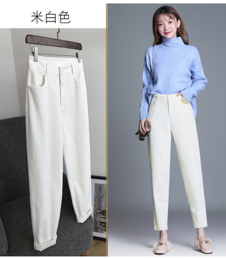 Mùa xuân và mùa thu mới quần nhung kẻ co giãn Hàn Quốc quần âu cao eo thẳng quần cotton harem quần quần - Quần Harem mua quần áo