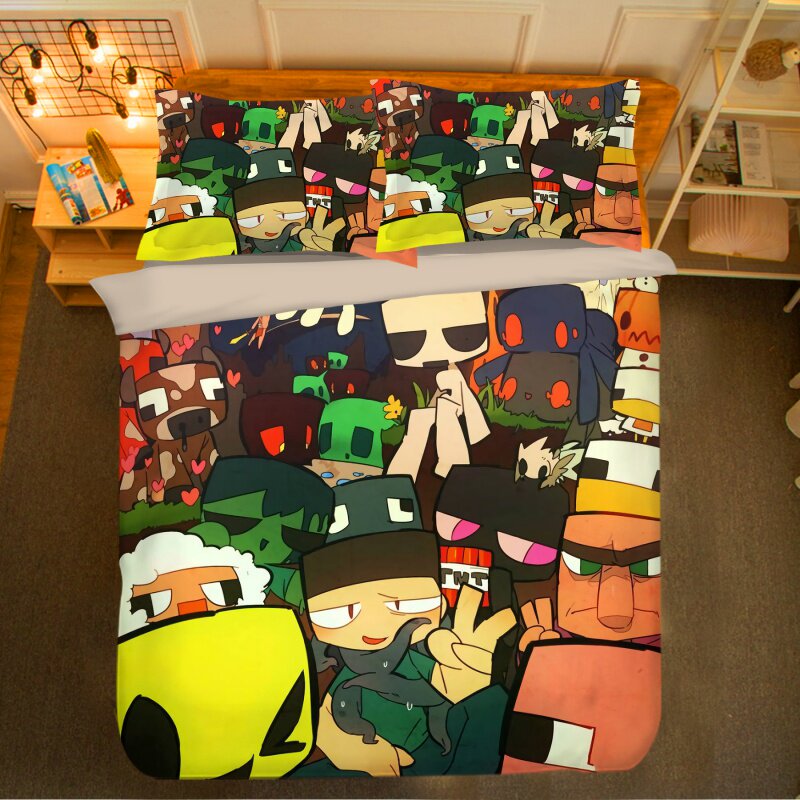 Minecraft surrounding minecraft bed sheet quilt cover four-piece cartoon creeper boy child three-piece set