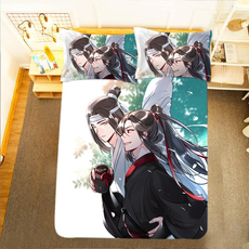 Простыни, Комплекты 古风美男魔道祖师床单被套魏无羡蓝忘机四件套腐女周边床上用品