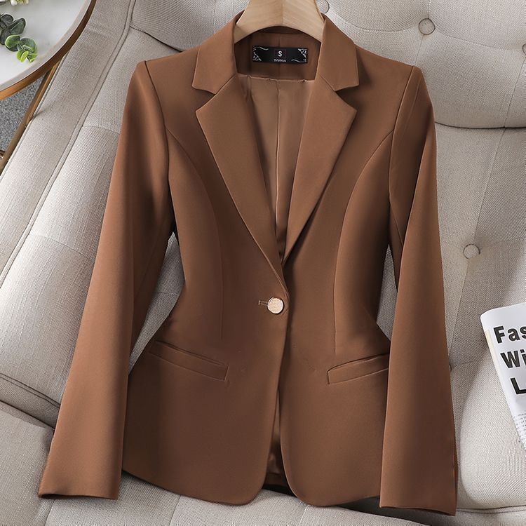 Spring and Autumn New Style Coffee-Colored Elegant Korean-Style Blazer, High-End Casual Versatile Small Suit Jacket, Slim Fit for Petite Figures