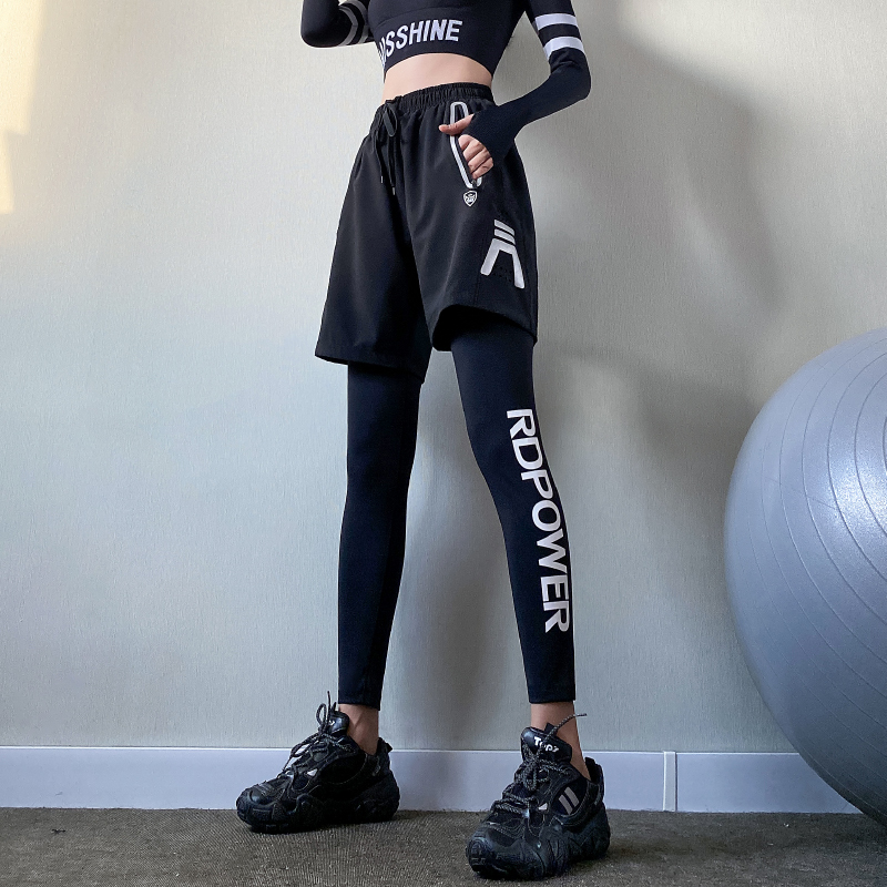 Lan Pattern Quick-Drying Two-In-One Sports Pants for Women, Loose Fit, Slimming, Running, Casual, Letter Print, Plus Size, Fitness Yoga Pants for Autumn and Winter