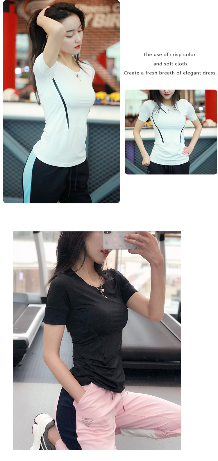 纹 Áo thun nữ tay ngắn nhanh khô thoáng khí mùa hè chạy bộ thể dục yoga co giãn Nửa tay áo bó sát áo thun gym nam