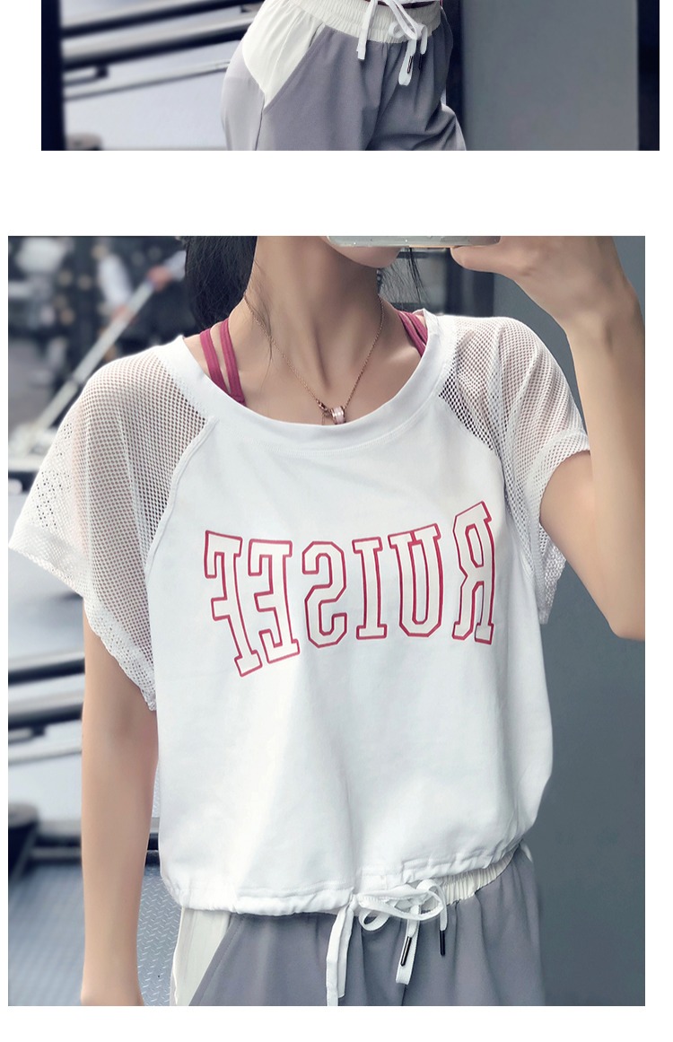 Áo lưới thể thao nữ rộng mỏng chạy bộ thể dục vest nhanh khô thoáng khí áo thun yoga chữ ngắn nửa tay áo - Áo phông thể thao áo thun thể thao adidas