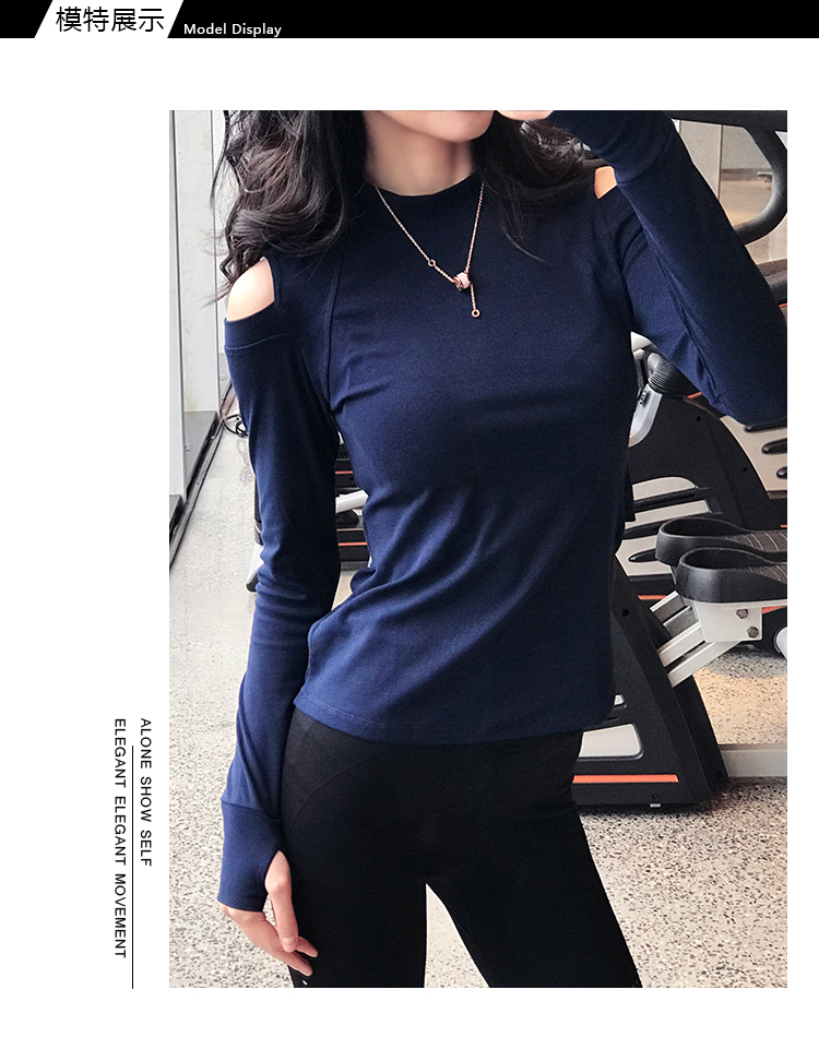 Mẫu áo thể thao lệch vai nữ quần áo tập yoga mỏng rỗng chạy bộ thể dục dài tay Áo thun nhanh khô áo tank top gym nữ