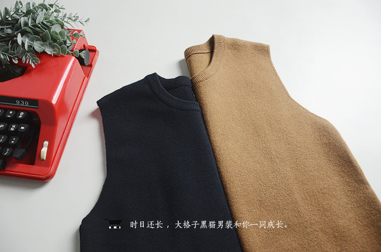 BIGGEZI khí chất lạc đà màu đen lạc đà áo len giản dị ấm áp thời trang cá nhân vest đan vest nam hàn quốc
