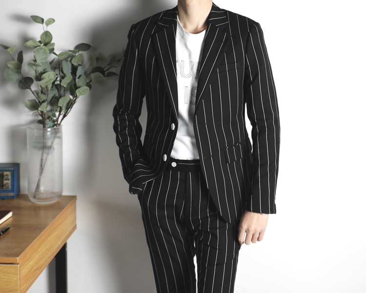 BIGGEZI British high street thin slim slim suit suit black sọc dọc tính khí giản dị phù hợp với hai mảnh - Suit phù hợp vest nam đẹp