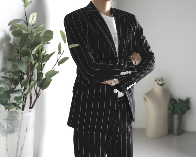 BIGGEZI British high street thin slim slim suit suit black sọc dọc tính khí giản dị phù hợp với hai mảnh - Suit phù hợp vest nam đẹp