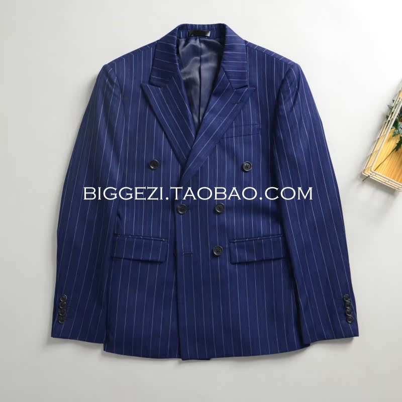 BIGGEZI Bộ đồ đôi sọc trắng kiểu châu Âu và Mỹ bộ vest nam thời trang