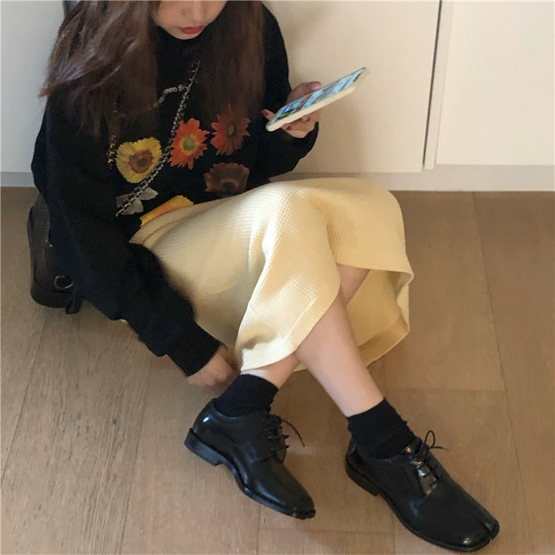 OPENING homemade yellow high-waisted crotch knitted skirt straight mid-length version autumn women's new 2021