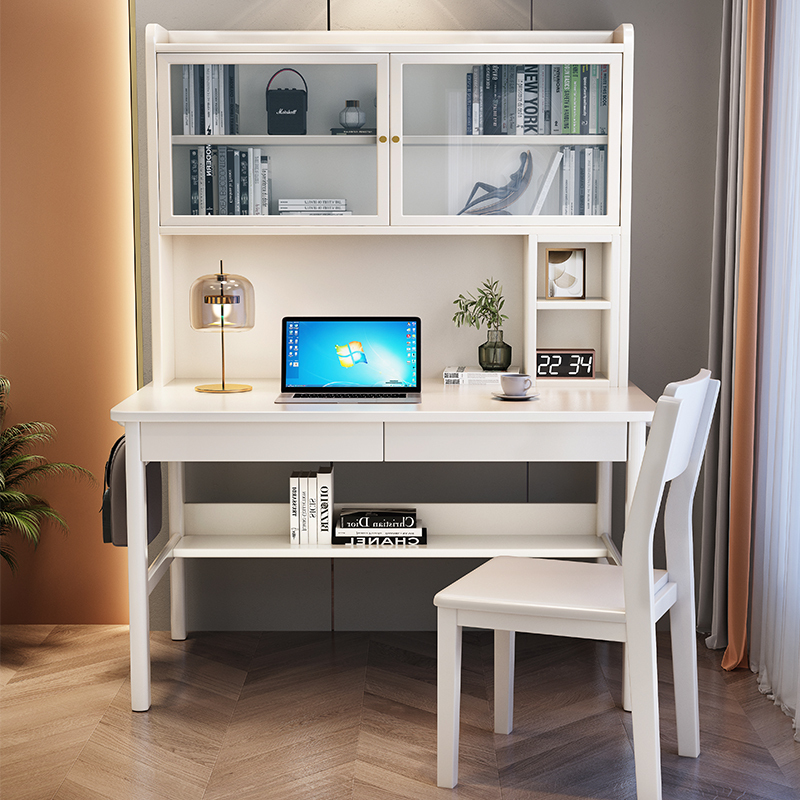 All Solid Wood Desk, Student Home Writing Desk and Chair Set, Modern Study Desk, Computer Desk, Bookshelf and Bookcase Integrated