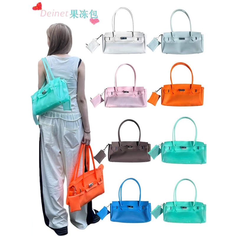 Korean Deinet Dopamine Candy-Colored Jelly Bag Platinum Bag Kelly Bag Large-Capacity Underarm Bag