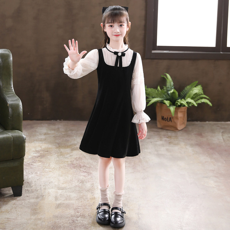 Girl Foreign Dress Spring Autumn 2022 New Girl Han Edition Foreign Pie Princess Skirt Autumn Winter Children's Dress Dresses Spring