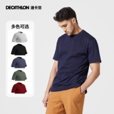 Спортивная хлопковая однотонная приятная телу дышащая футболка для отдыха для тренировок, короткий рукав, круглый воротник