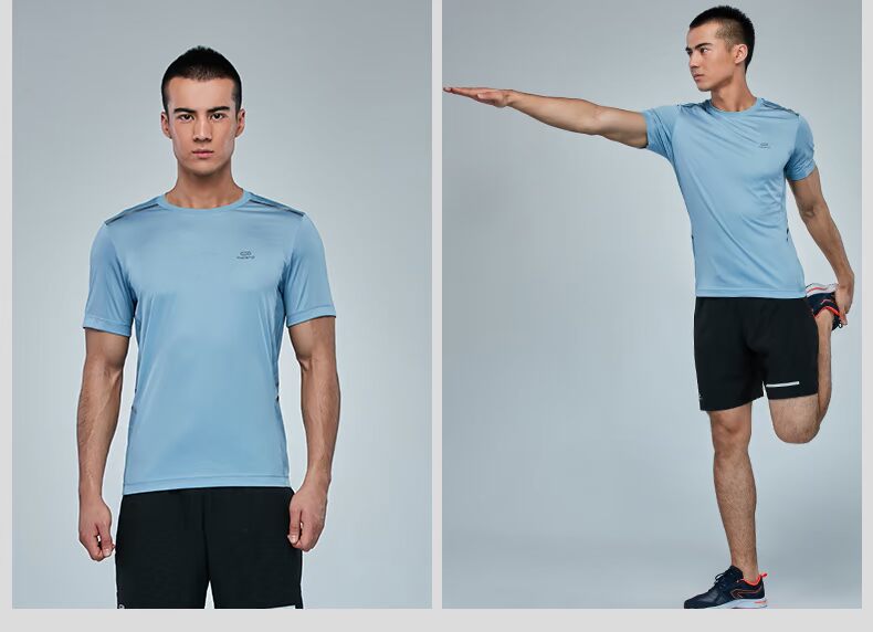 Decathlon thể thao Áo thun nam nhanh khô thoáng khí cổ tròn thoáng khí co giãn kích thước lớn chạy tay áo ngắn RUN U áo ba lỗ the thao