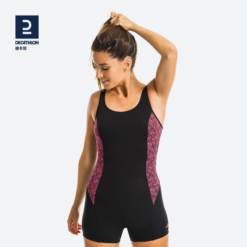 Decathlon swimsuit women's Xiaping angle large size 2021 new one-piece swimsuit black slim conservative swimsuit IVL4