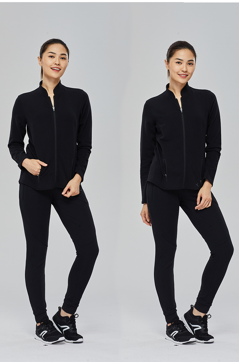 Áo khoác Decathlon nữ thể thao giản dị màu đen cotton tập thể dục kéo dài mùa xuân và mùa thu đứng cổ áo khoác dây kéo là mỏng GYPW - Áo khoác thể thao / áo khoác áo khoác thể thao nam nike