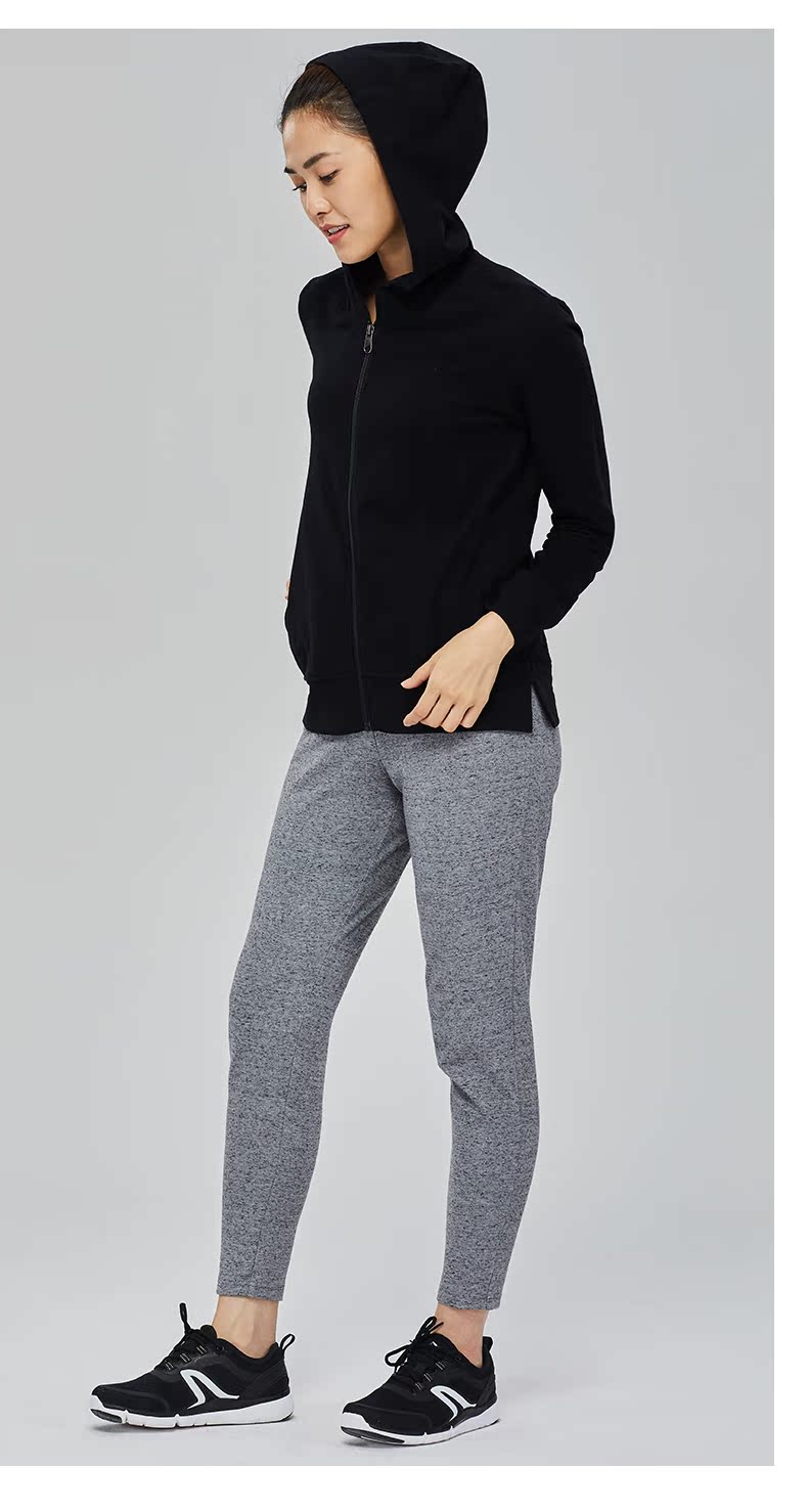 Quần thể thao Decathlon nữ thể dục giản dị cotton đen co giãn mùa xuân và mùa thu tự tu luyện chân chín quần mỏng GYPW - Quần thể thao quần tập gym