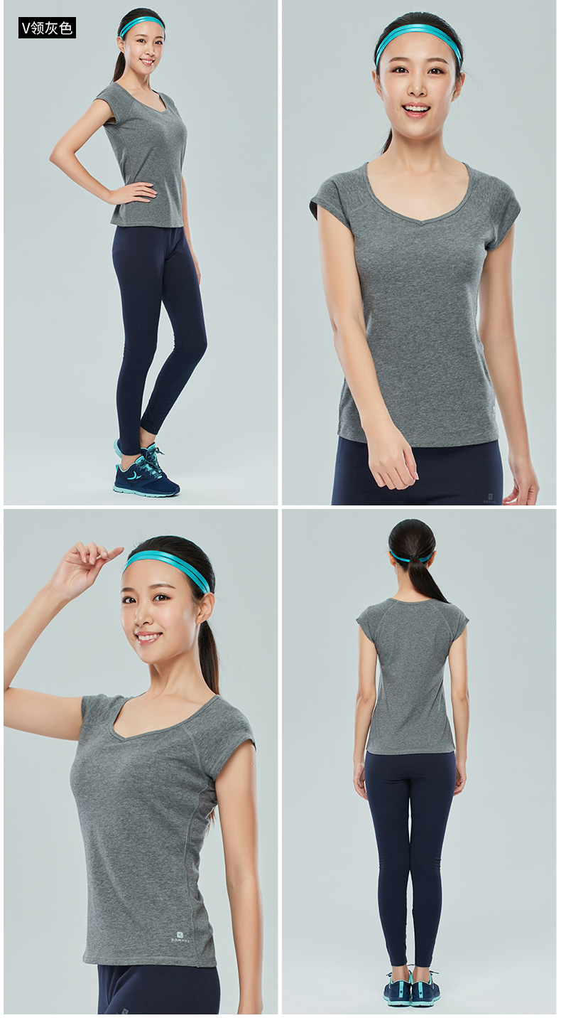 Decathlon thể thao ngắn tay của phụ nữ T-Shirt vòng cổ bông giải trí tập thể dục yoga Slim lỏng kích thước lớn GYPW áo thun 3 lỗ nam tập gym