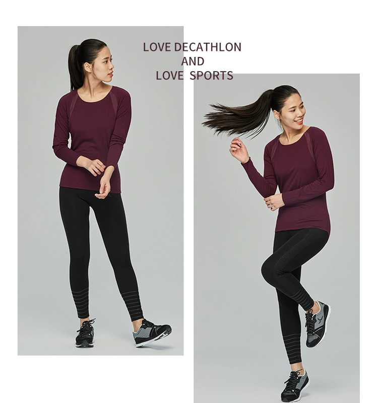 Áo thun thể thao Decathlon dài tay cotton nữ mùa thu và đông GYPW